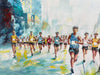 City Stride: Original Urban Marathon Scene Oil Painting - Dynamic Cityscape Wall Art