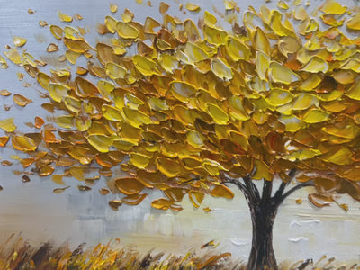 Golden Harvest: Original Impasto Golden Tree Oil Painting - Textured Landscape Wall Art