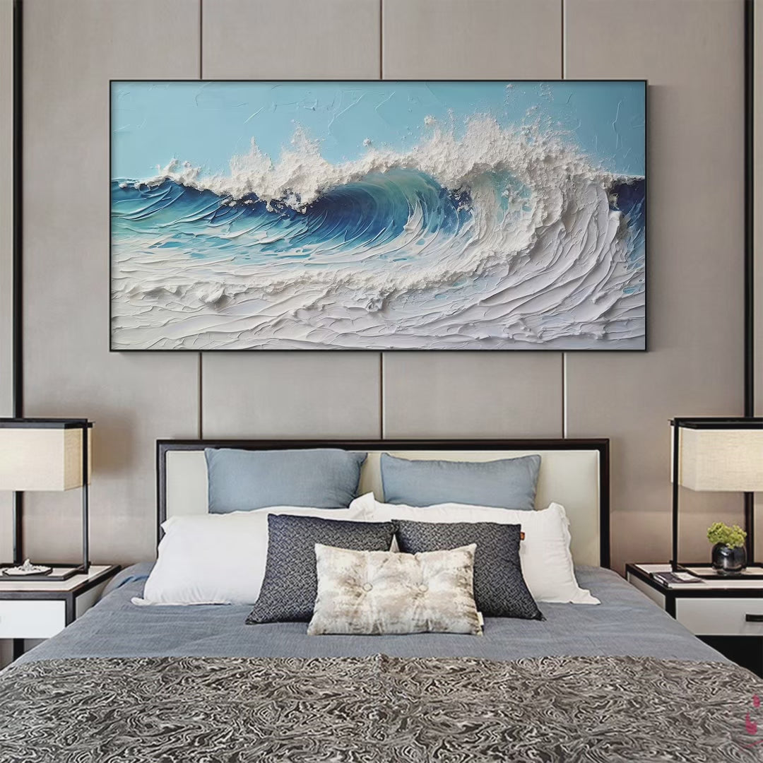 Cresting Wave: Textured Abstract Ocean Wave Painting in Blue and White | Ocean Art