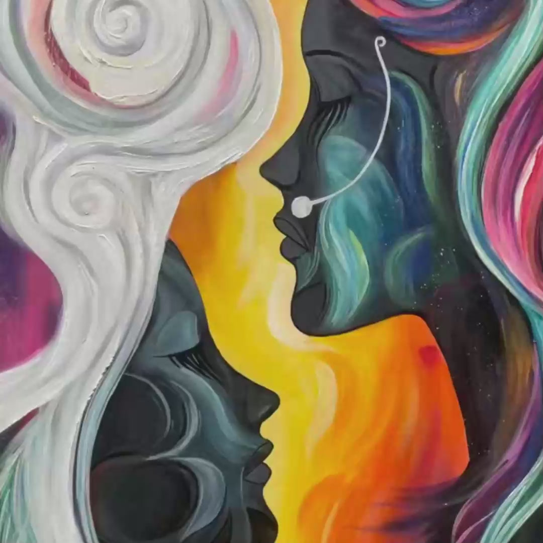 Connected Souls: Original Figurative Oil Painting - Two Faces, Emotional Wall Art Decor