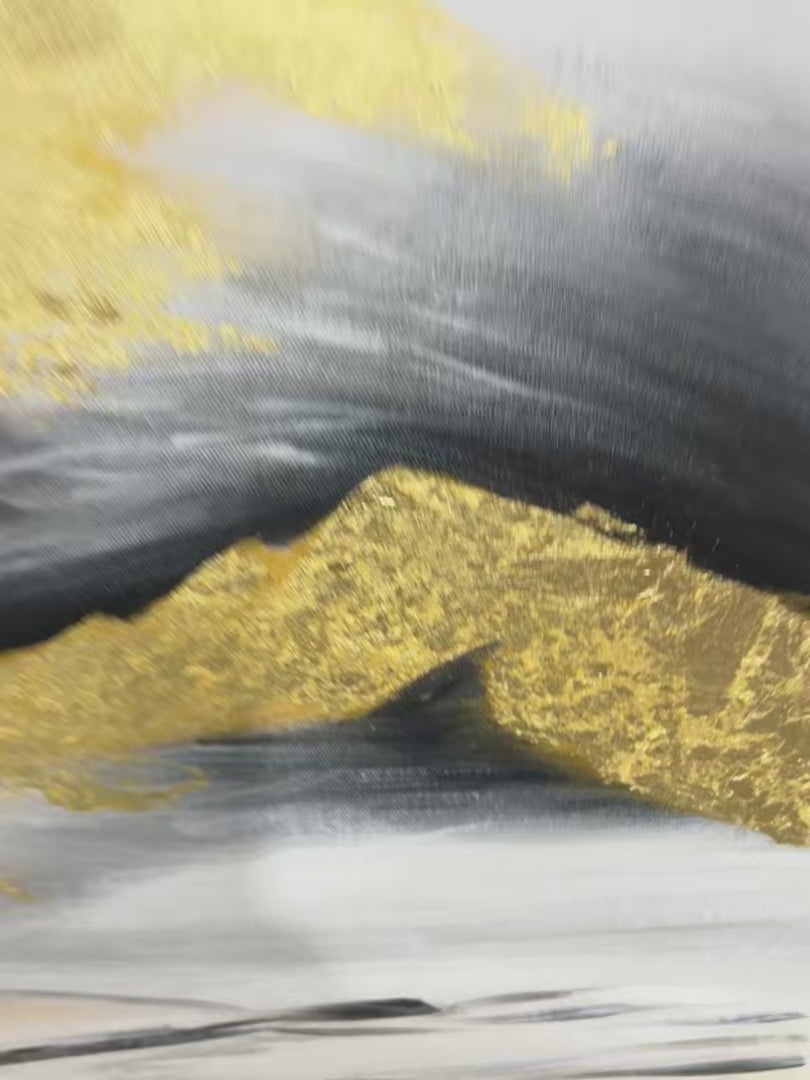 Abstract Black and Gold Mountain Oil Painting - Modern Wall Art Decor