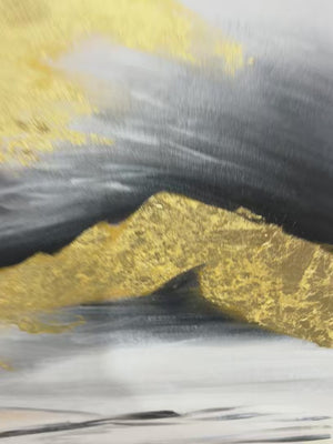 Abstract Black and Gold Mountain Oil Painting - Modern Wall Art Decor