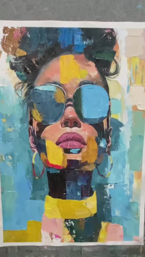 Golden Gaze: Modern Portrait Impasto Oil Painting Canvas Wall Art