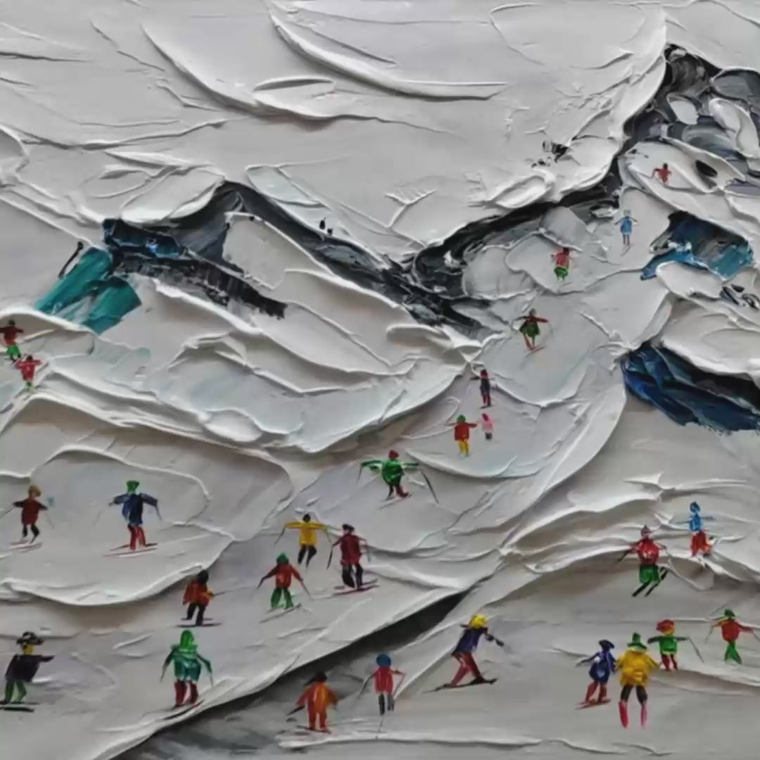 Sports Painting, Winter Decor, Impasto, Textured Wall Art