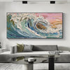 Coral Crest: Textured Ocean Wave Painting in Pink and Blue for Coastal Decor