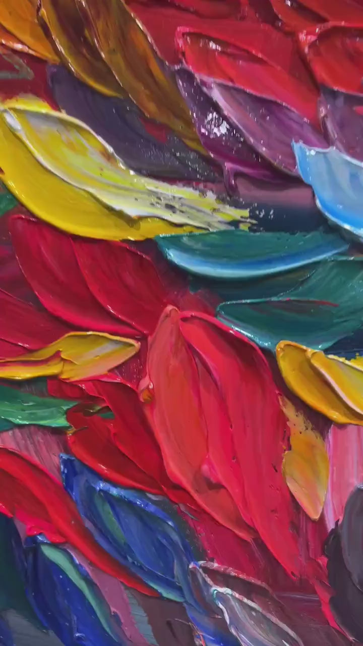 Chroma Whispers: Colorful Abstract Impasto Oil Painting on Canvas