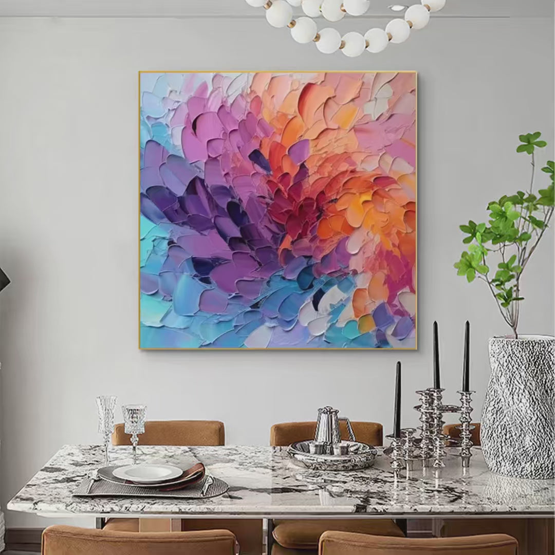 Colorful Whirl: Textured Abstract Painting | Impasto Wall Art | Square Canvas | Modern Decor