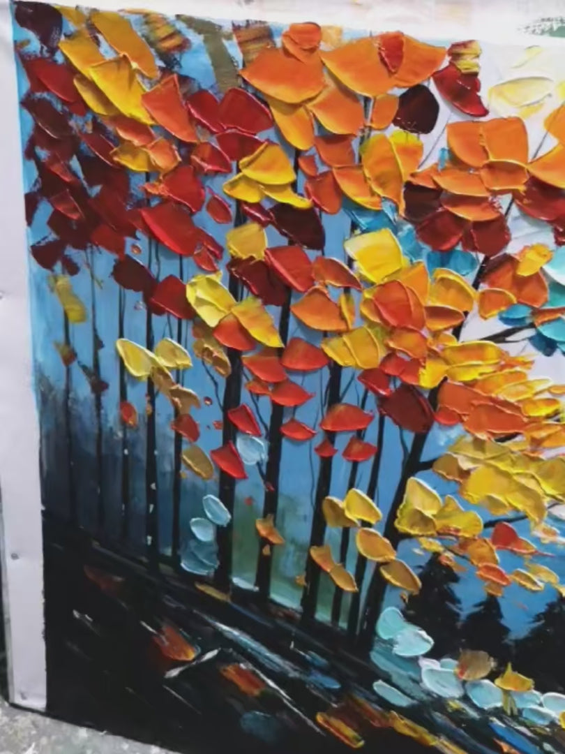 Autumn Forest Landscape Oil Painting - Vibrant Wall Art for Home Decor