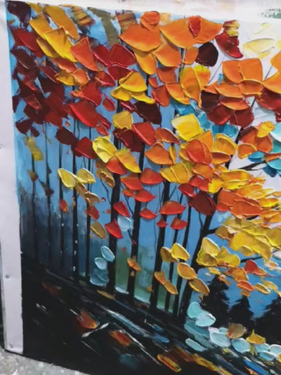 Autumn Forest Landscape Oil Painting - Vibrant Wall Art for Home Decor