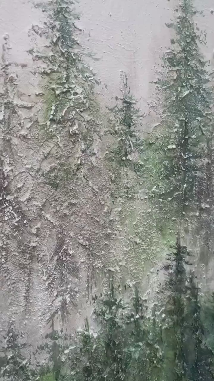 Emerald Mist: Panoramic Misty Forest Landscape Oil Painting on Canvas