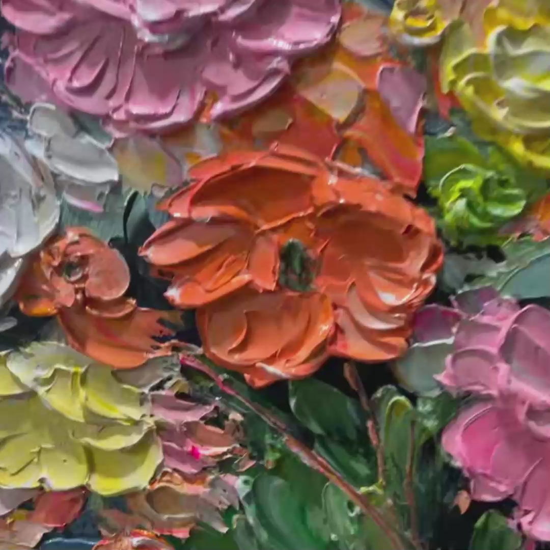 Blooming Bouquet: Floral Oil Painting | Textured | Impasto | Colorful | Flowers | Square