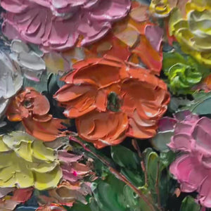 Blooming Bouquet: Floral Oil Painting | Textured | Impasto | Colorful | Flowers | Square