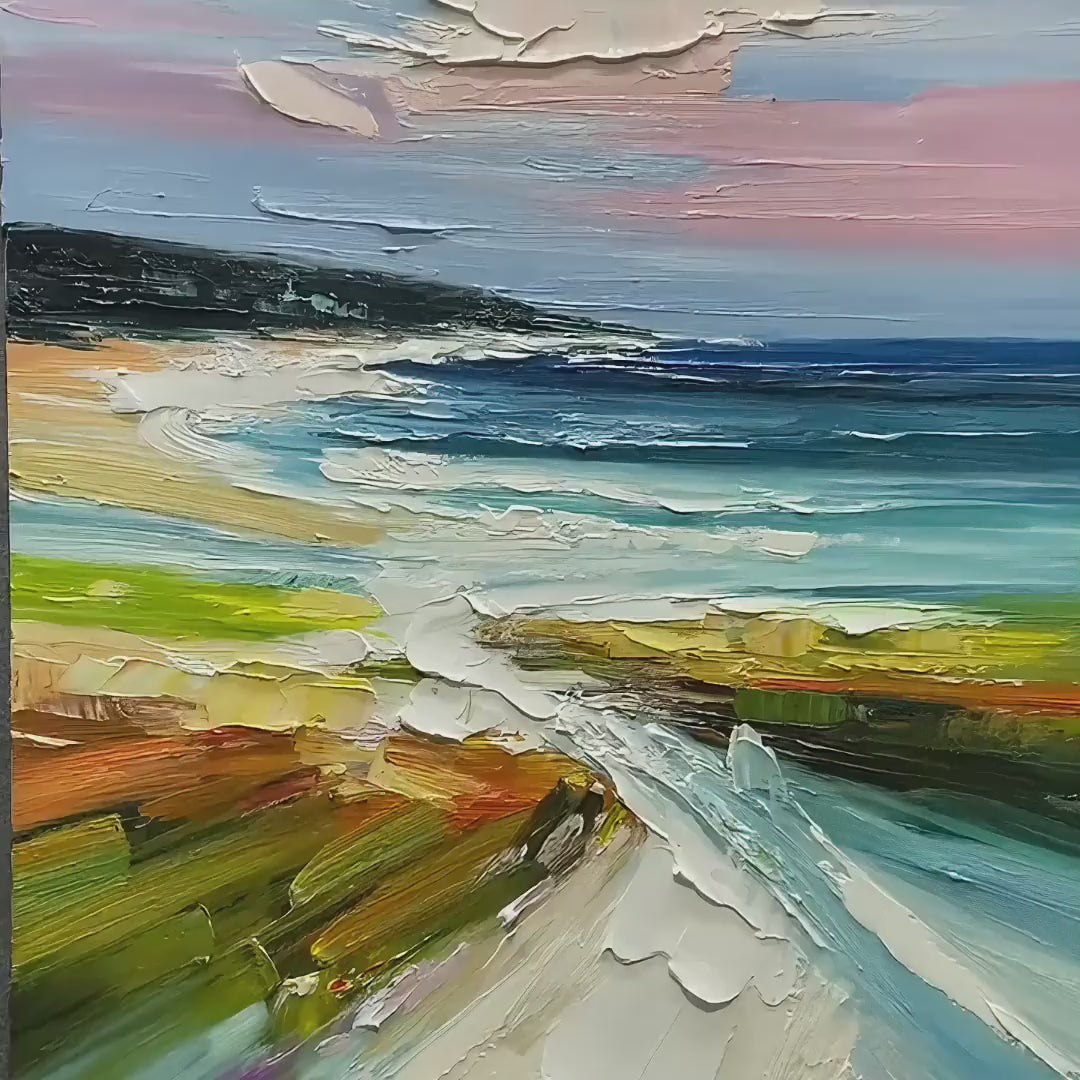 COASTAL EMBRACE Textured Impasto Seascape Oil Painting
