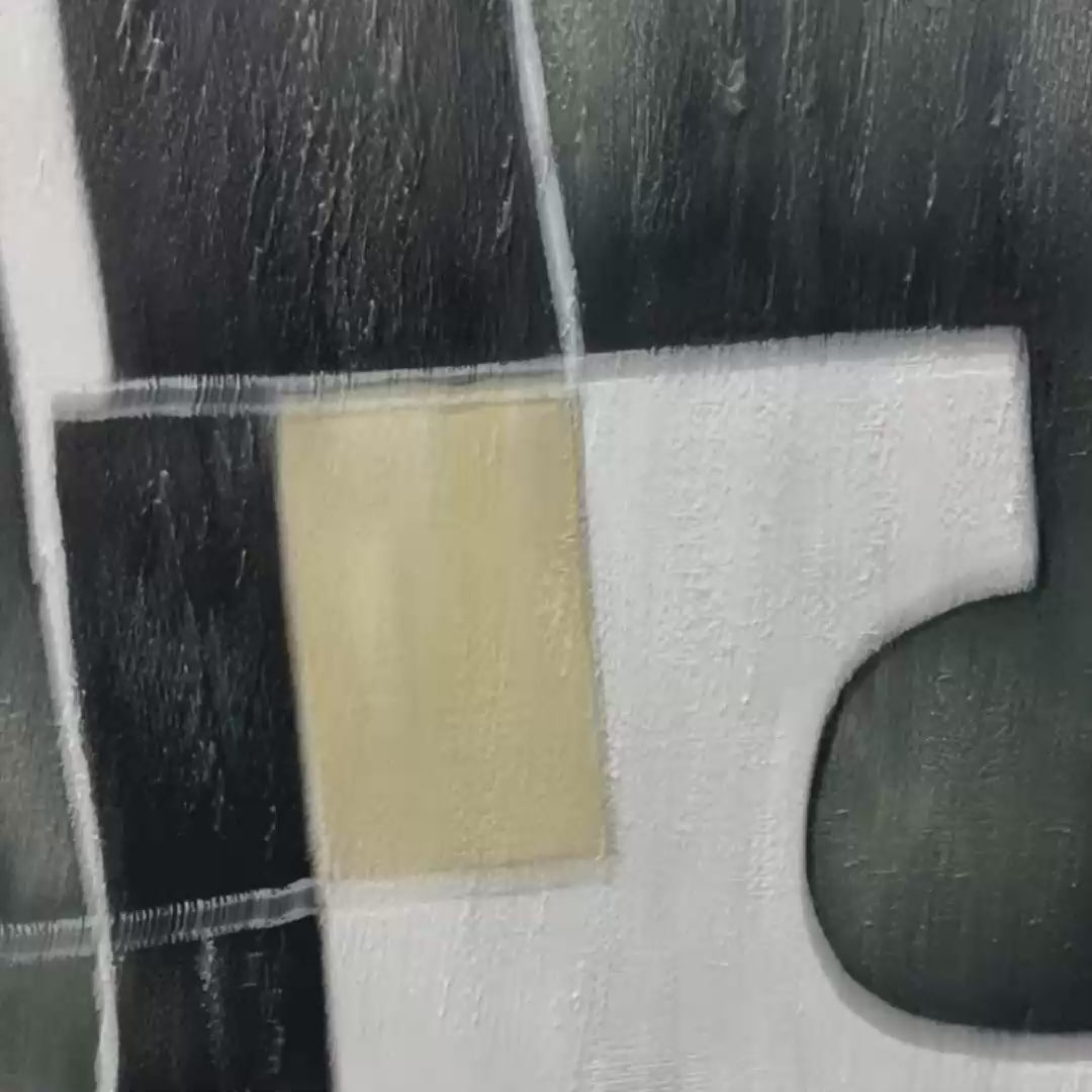 Contrast: Original Abstract Geometric Oil Painting - Black, White, Beige Wall Art Decor