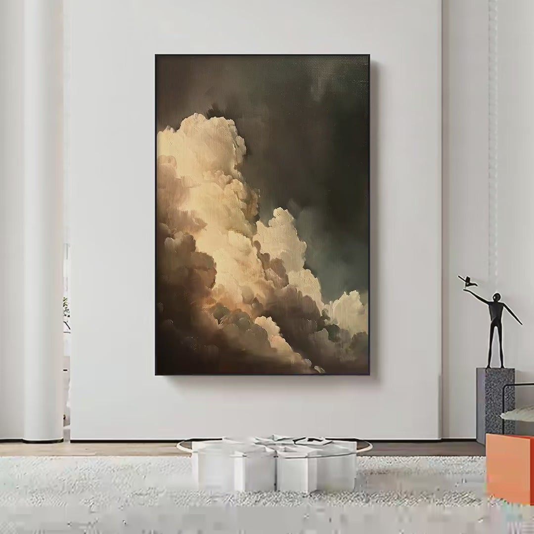 Evening Clouds Textured Cloudscape Painting Vertical Wall Art Nature Decor