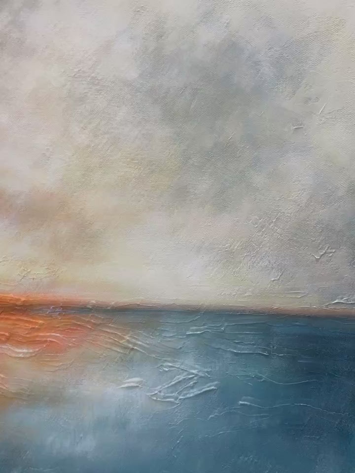 Fiery Embrace: Abstract Ocean Sunset Oil Painting on Canvas