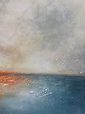 Fiery Embrace: Abstract Ocean Sunset Oil Painting on Canvas