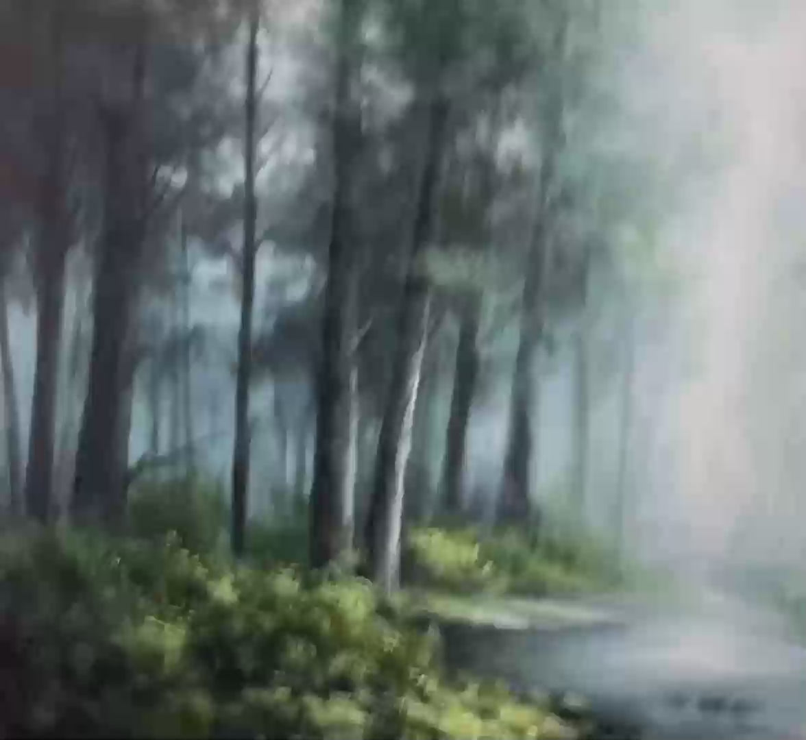 Ready to Ship ｜FOREST WHISPERS: Panoramic Misty Forest Oil Painting