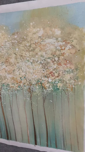  Aspen Glow: Panoramic Abstract Forest Landscape Oil Painting on Canvas
