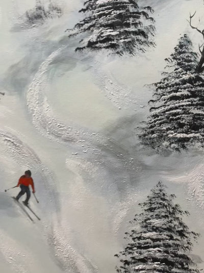 Snow Dance: Original Minimalist Winter Sports Scene Oil Painting - Winter Landscape Wall Art