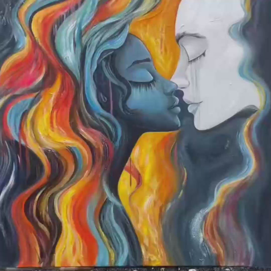 Eternal Embrace: Original Portrait Oil Painting of Two Lovers