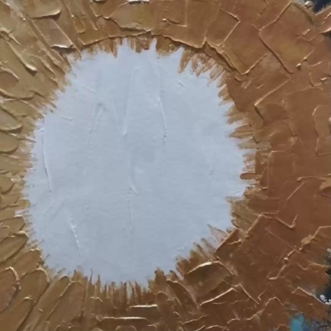 COPPER NOVA-Square Abstract Oil Painting with Copper and Dark Blue