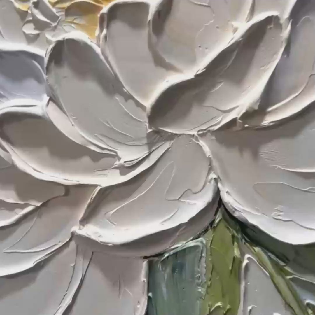 IVORY PETALS: Textured Impasto Peony Painting
