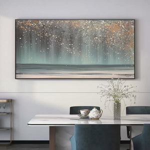 Aurora Dust: Textured Abstract Ocean Painting with Gold Accents for Tranquil Decor