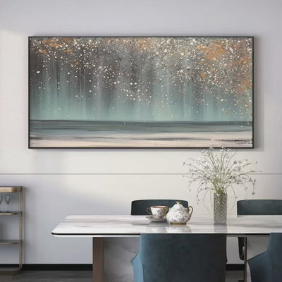 Aurora Dust: Textured Abstract Ocean Painting with Gold Accents for Tranquil Decor