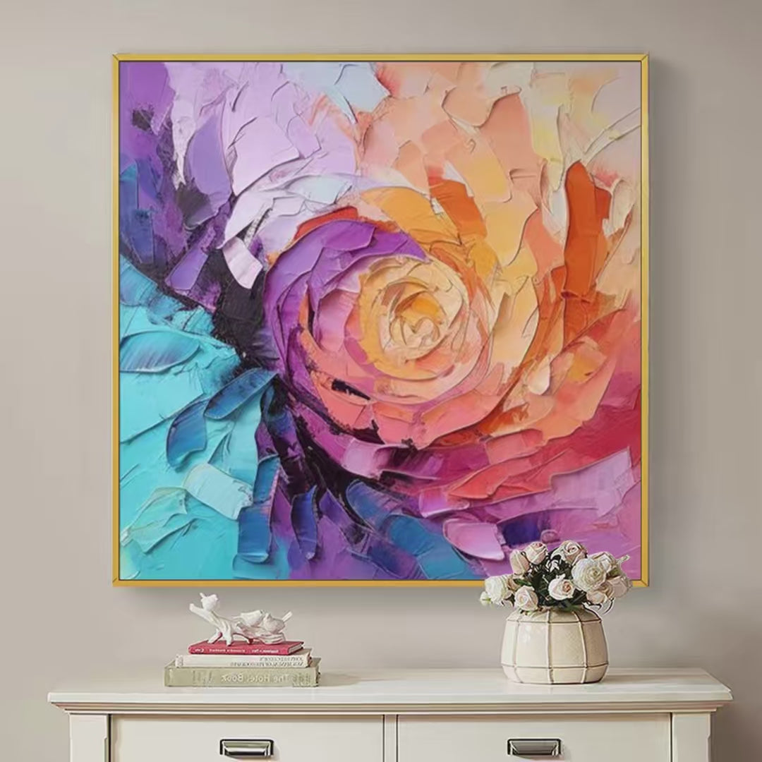 Abstract Rose: Textured Floral Painting | Impasto Wall Art | Square Canvas | Modern Decor