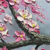 Springtime Serenade cherry blossom painting. Textured pink flowers, horizontal wall art, framed.