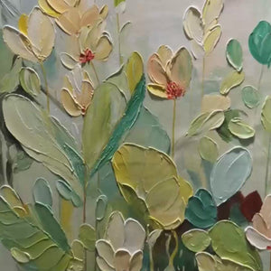 Textured Floral Painting, Green and White Wall Art, Vertical Canvas, Impressionist Decor