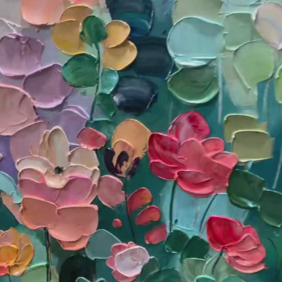 Textured Floral Painting, Colorful Wildflower Wall Art, Vertical Canvas, Impasto Decor