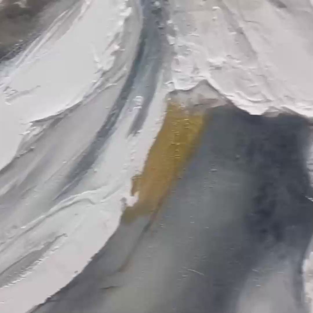 ETHEREAL GOLD: Abstract White, Grey and Gold Oil Painting