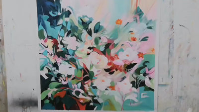 Secret Garden: Square Impressionistic Floral Oil Painting in Soft Hues on Canvas