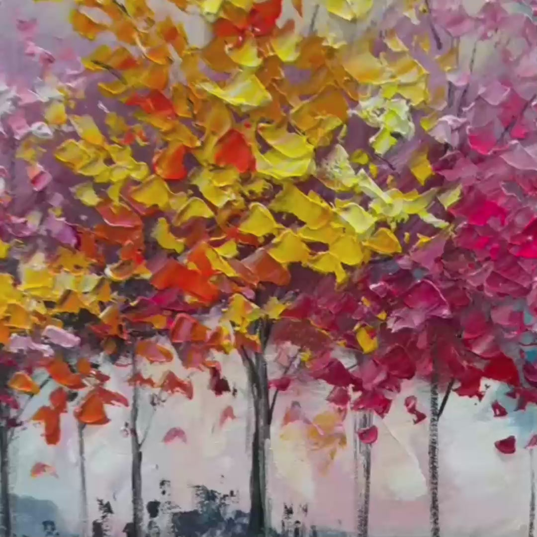 Enchanted Forest: Original Textured Colorful Trees Oil Painting - Vibrant Forest Landscape Wall Art