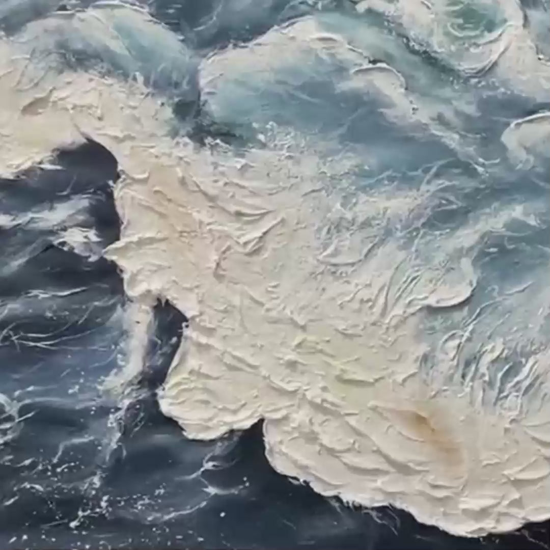 Azure Whispers | Panoramic Ocean Art | Blue & Gold