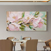 Golden Blush: Textured Pink & Gold Floral Impasto Painting for Living Room