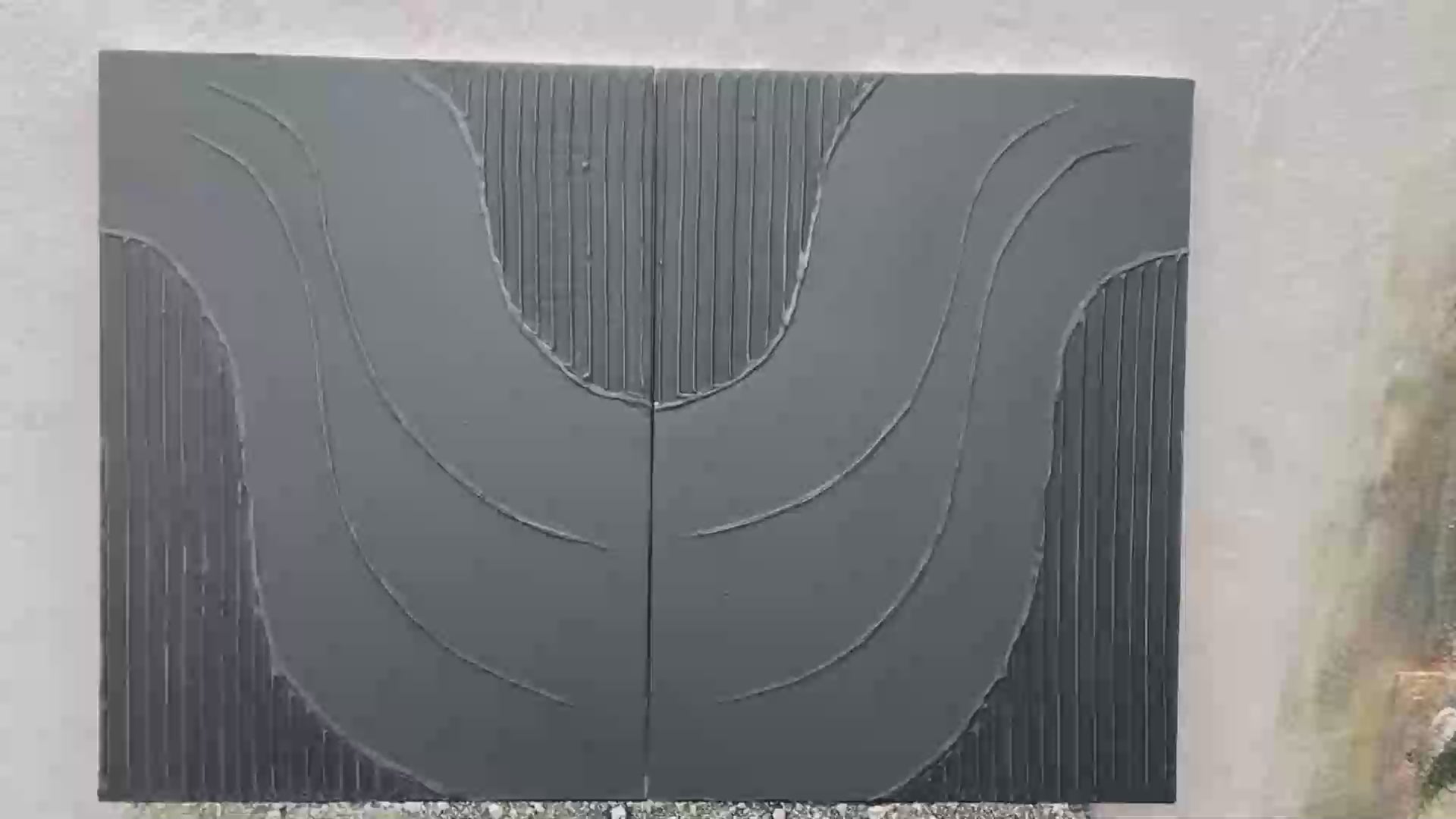 BLACK TEXTURED WAVES DIPTYCH: Textured Abstract Painting Set of 2, Vertical Wall Art