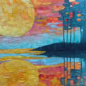 HARVEST MOON: Textured Impasto Landscape Oil Painting
