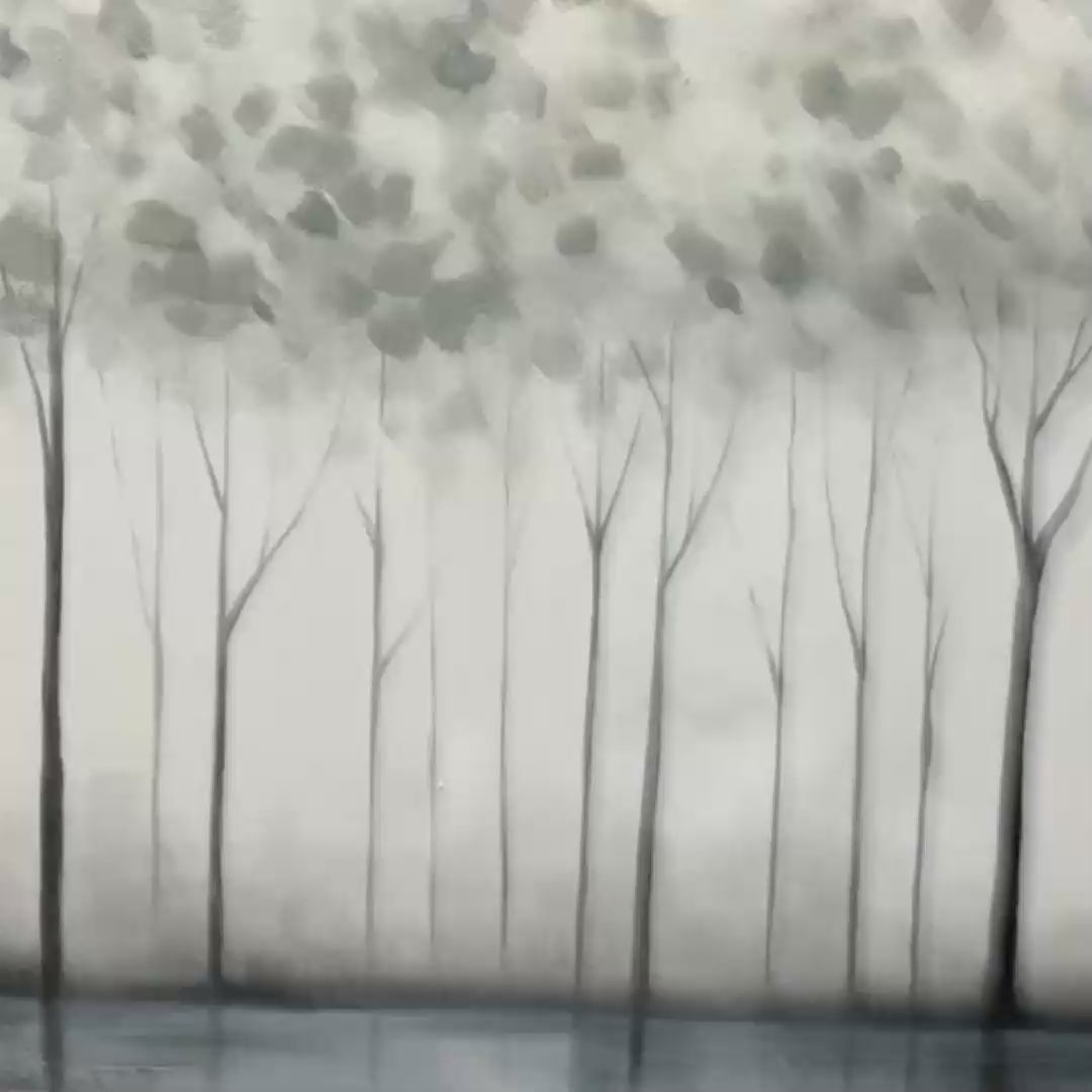 SILVER BIRCH MIST- Forest Landscape Painting in Grey and White2