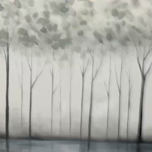 SILVER BIRCH MIST- Forest Landscape Painting in Grey and White2