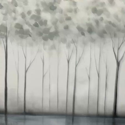 SILVER BIRCH MIST- Forest Landscape Painting in Grey and White2