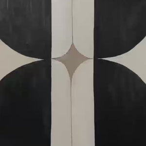 Symmetry: Original Minimalist Geometric Abstract Oil Painting - Black White Beige Vertical Wall Art