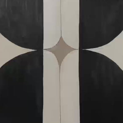 Symmetry: Original Minimalist Geometric Abstract Oil Painting - Black White Beige Vertical Wall Art