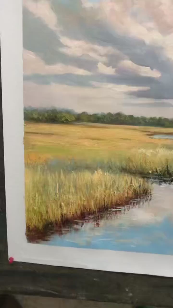 CLOUDBREAK MARSH: Serene River Marsh Landscape Painting