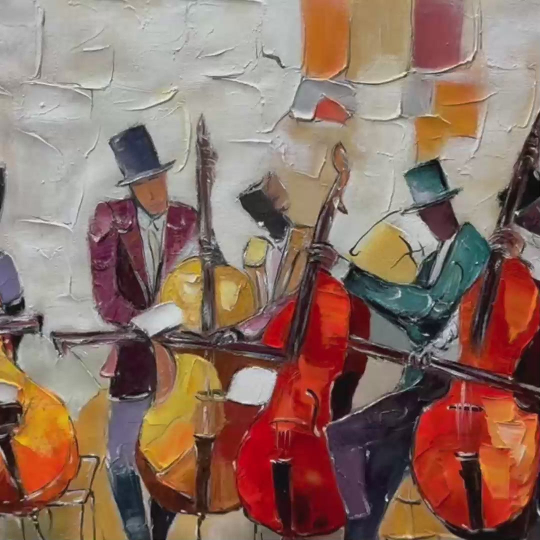 Cellos in Harmony: Original Textured Musicians Oil Painting - Music Wall Art