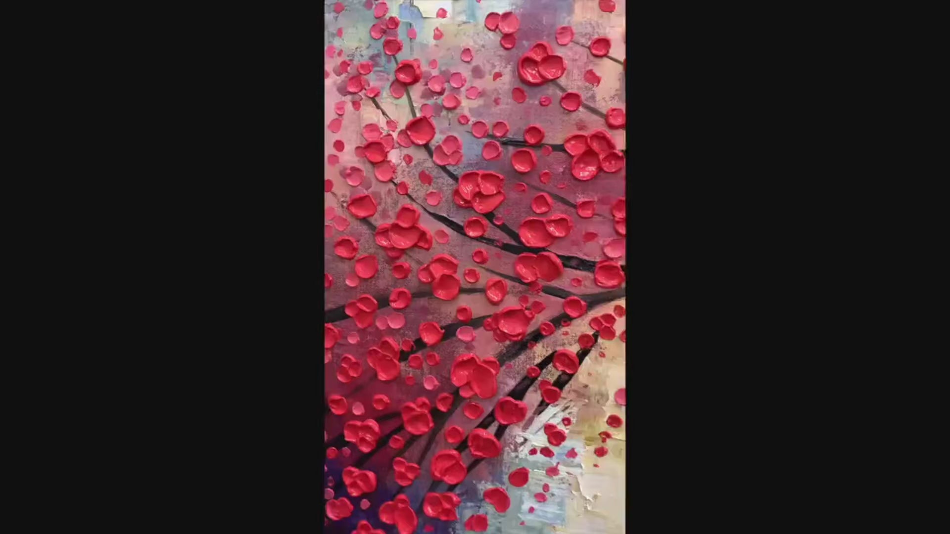 Heart Tree: Textured Impasto Red Tree Painting with Heart-Shaped Leaves
