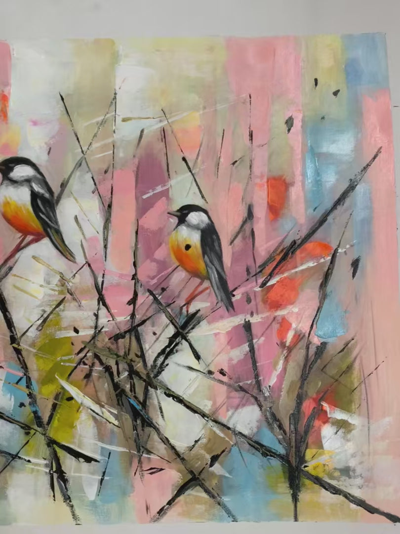 Whimsical Birds: Panoramic Bird Painting | Pastel Colors | Wall Art | Kids Room Decor