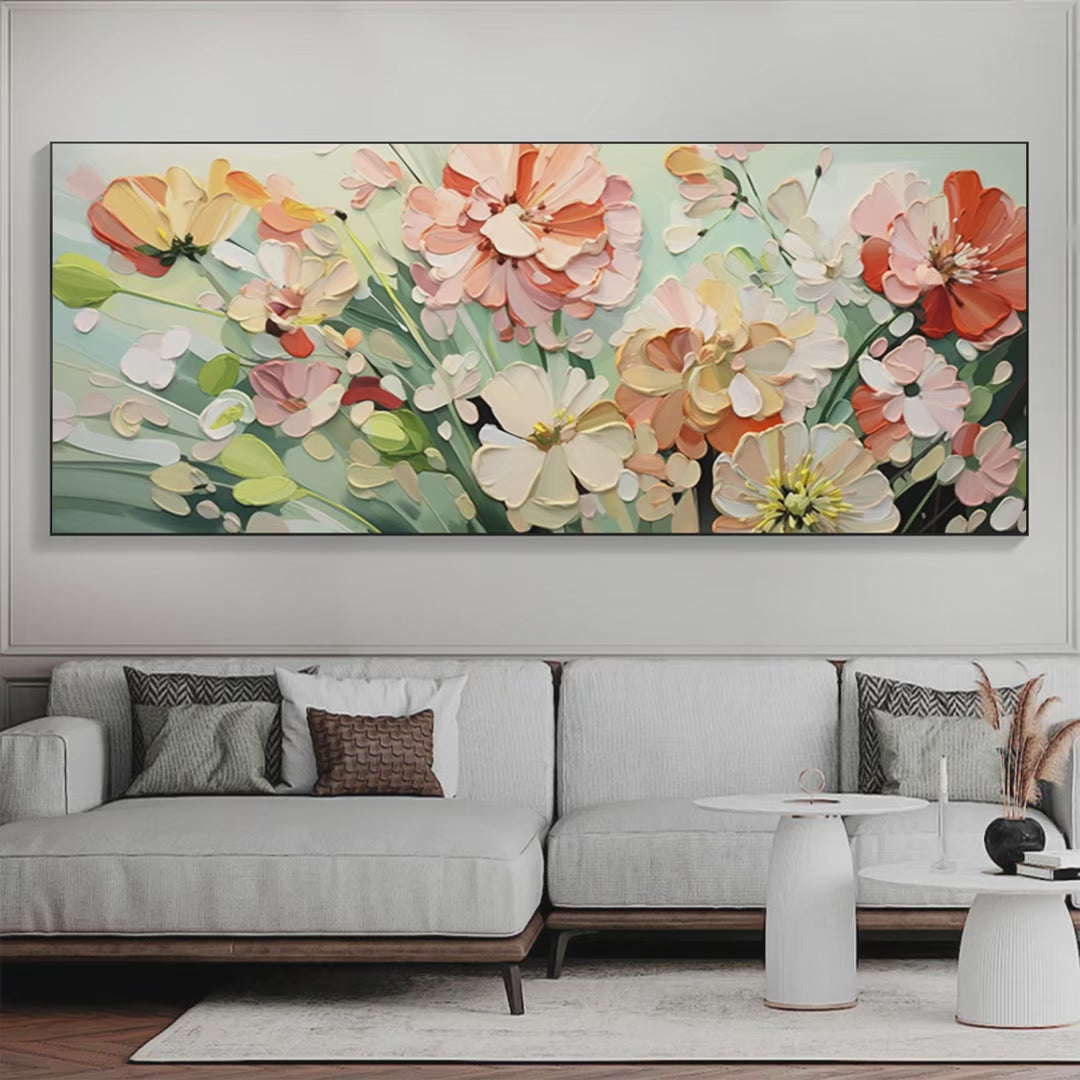 Sunkissed Garden: Textured Floral Impasto Painting in Orange and White for Living Room